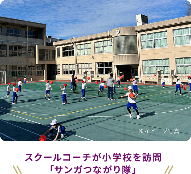 スクールコーチが小学校を訪問「サンガつながり隊」